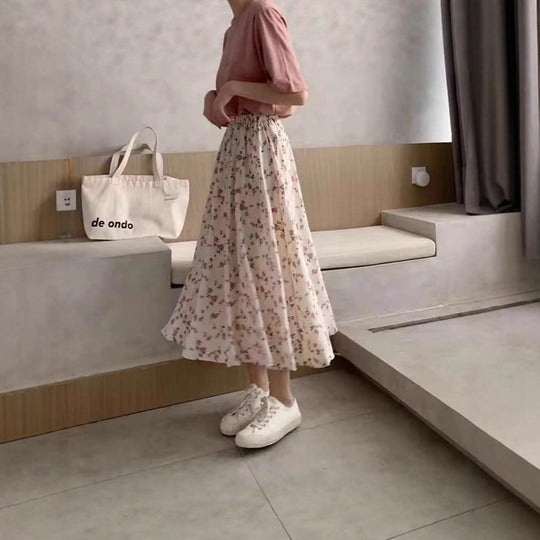Damen Midirock mit floralem Print, taillenbetonter Rüschen-Bund und leichter Plissée-Qualität Shop Nory