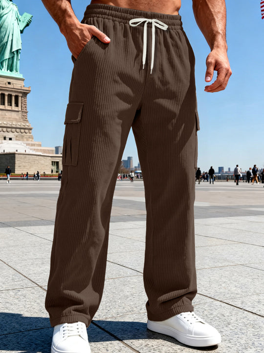 Herren Gerippte Cargo-Freizeithose mit Tunnelzug und Elastikbund Shop Nory