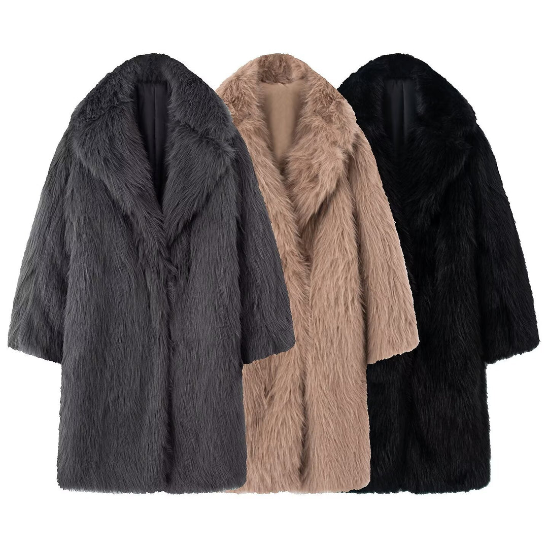 Damen Langer Oversize Kunstfellmantel mit voluminösem Schalkragen Shop Nory