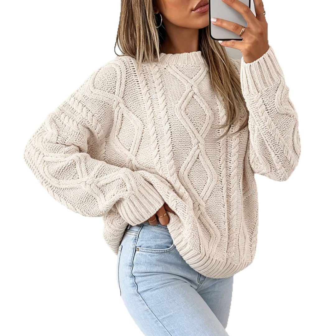 Damen Oversize Flechtstrick-Pullover mit Zopfmuster und Rundhals Shop Nory