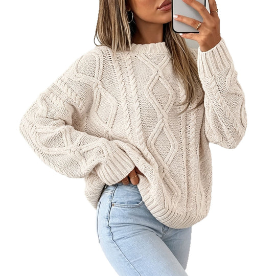 Damen Oversize Flechtstrick-Pullover mit Zopfmuster und Rundhals Shop Nory