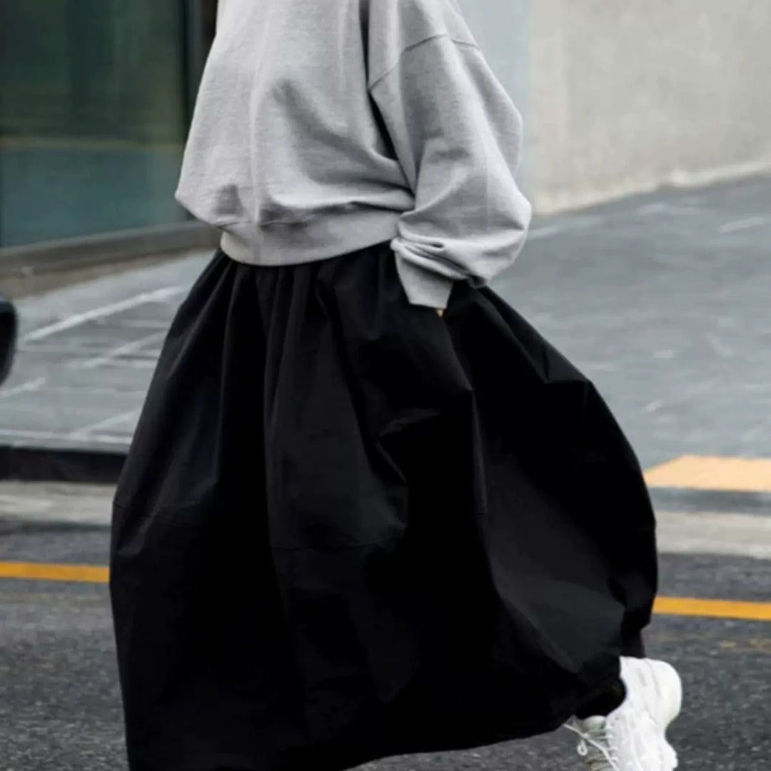 Damen Langer Voluminöser Maxi-Rock mit weitem Saum und elastischem Bund Shop Nory