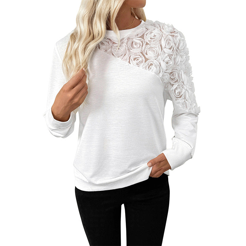 Damen Sweatshirt mit 3D-Rosenapplikation und transparentem Einsatz Shop Nory