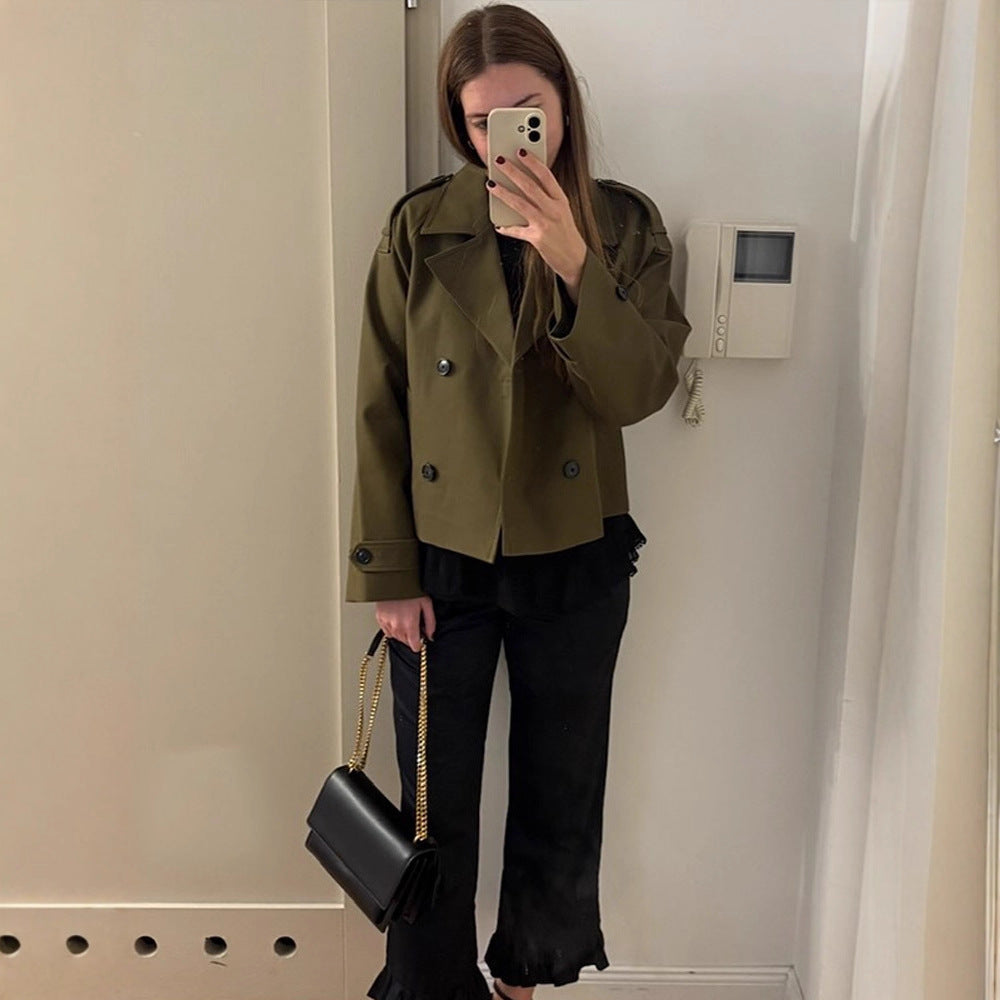 Damen Cropped-Doppelreiher-Trenchjacke mit kastiger Silhouette und aufgesetzten Taschen Shop Nory