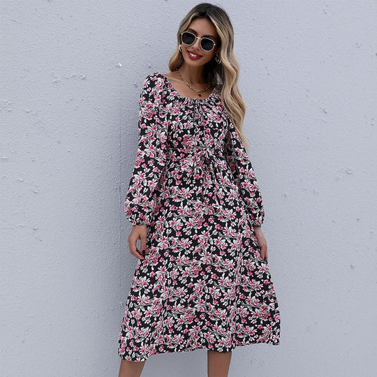 Damen Midikleid mit floralem Stufenrock, gerafftem Ausschnitt & Taillenzug Shop Nory