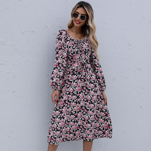 Damen Midikleid mit floralem Stufenrock, gerafftem Ausschnitt & Taillenzug Shop Nory