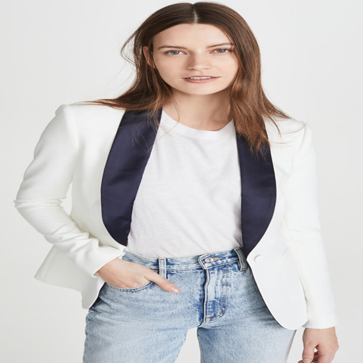 Damen Taillierter Smoking‑Blazer mit satiniertem Schalkragen und Ein‑Knopf‑Front Shop Nory