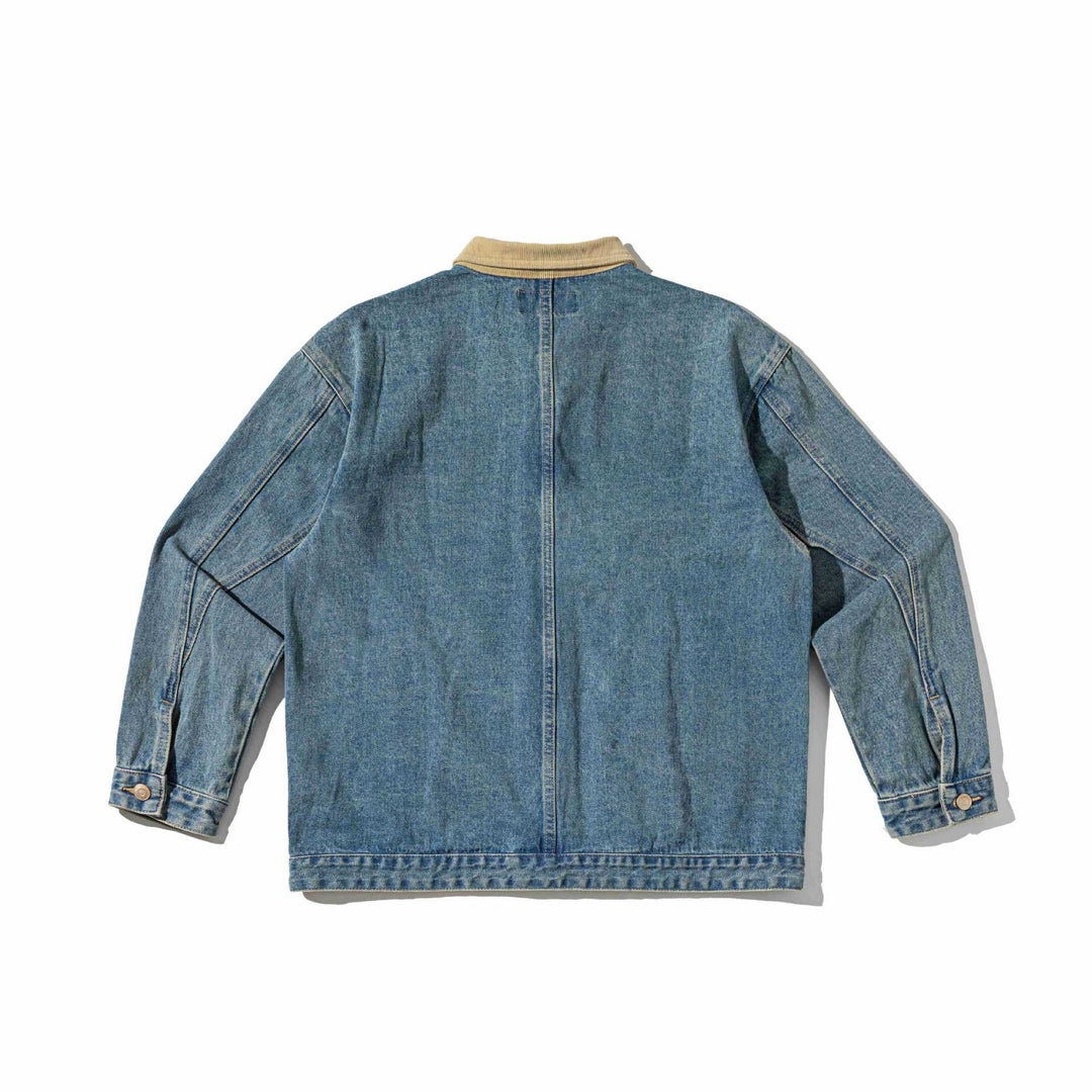 Unisex Boxy-Denim-Blousonjacke mit Cordkragen und Utility-Taschen Shop Nory