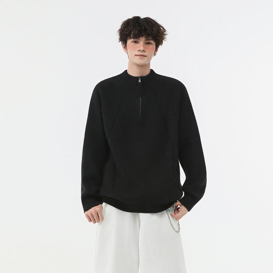 Herren Strick-Halbzip-Pullover mit Stehkragen und strukturierten Rippdetails Shop Nory