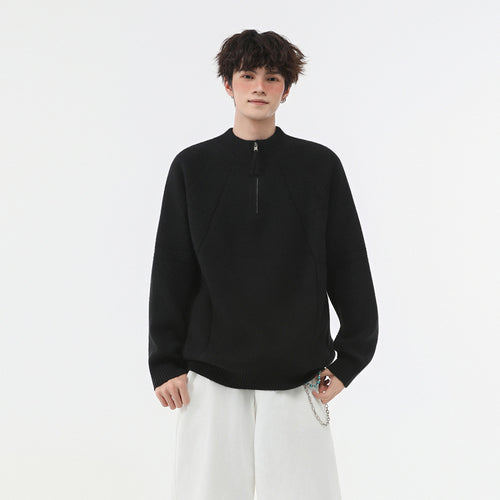 Herren Strick-Halbzip-Pullover mit Stehkragen und strukturierten Rippdetails Shop Nory
