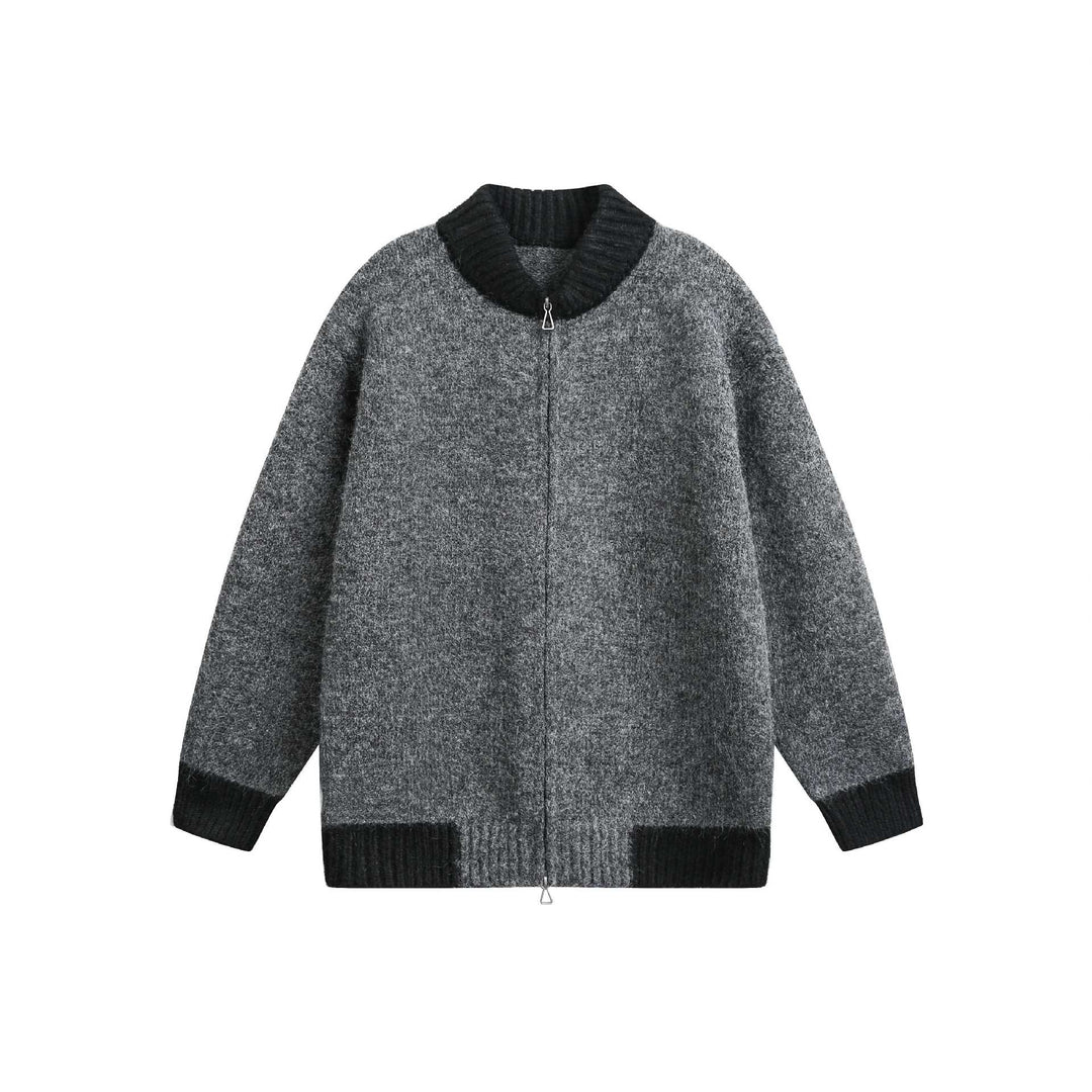 Damen Grobstrick-Zipjacke mit hohem Rippkragen und zweifarbigen Bündchen Shop Nory