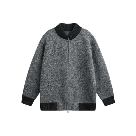 Damen Grobstrick-Zipjacke mit hohem Rippkragen und zweifarbigen Bündchen Shop Nory