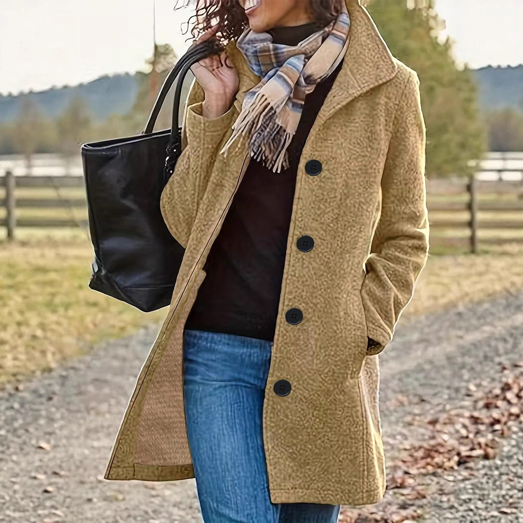 Damen wollähnlicher Teddy-Kurzmantel mit Stehkragen und seitlichen Eingrifftaschen Shop Nory