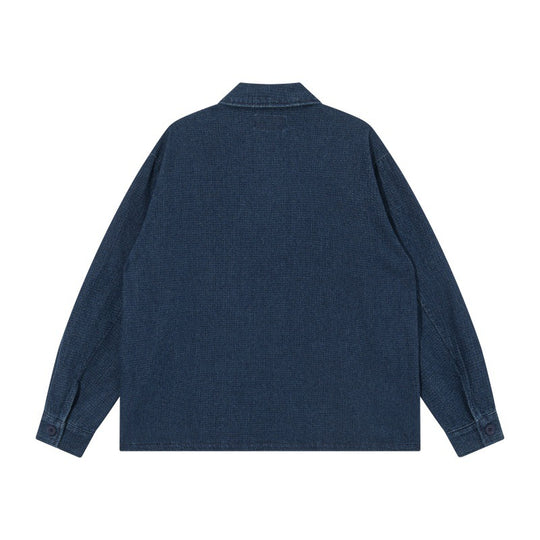 Herren Kurz geschnittene Denim-Chorejacke im Boxy-Blousonstil mit chinesischer Knebelknopfleiste Shop Nory