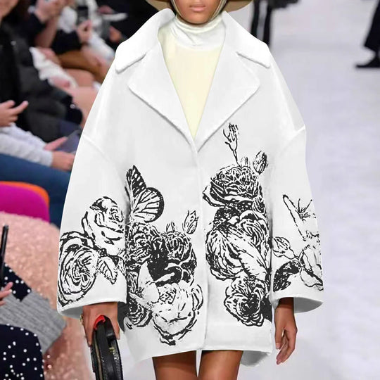 Damen Oversized Wollmix-Mantel mit floraler Print- und Stickerei-Optik Shop Nory