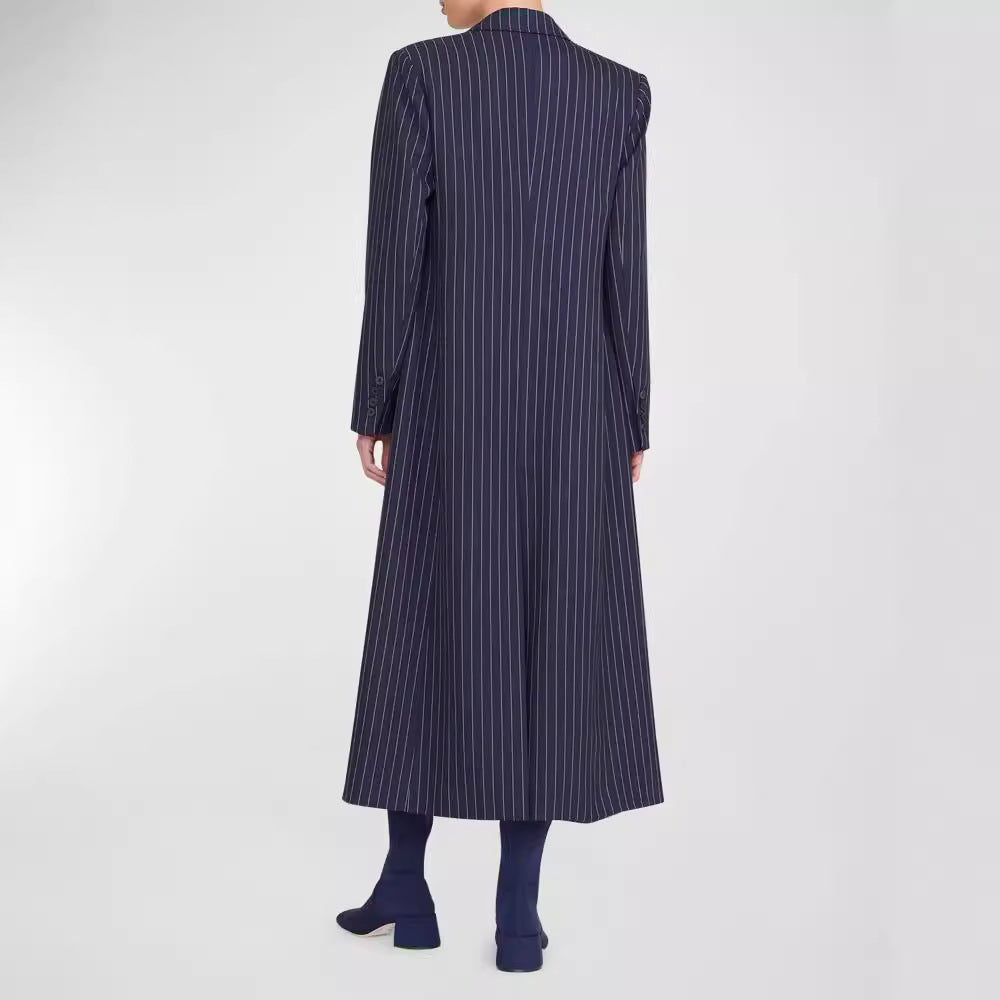 Damen Oversize Longline-Mantel im Nadelstreifen-Look mit Schlitz und Pattentaschen Shop Nory