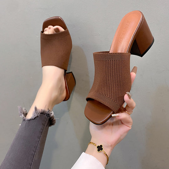 Damen Strick‑Mule mit offenem Zehenbereich und mittelhohem Blockabsatz Shop Nory