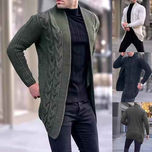 Herren Longline-Strickcardigan mit Schalkragen, Zopf- und Perlmuster Shop Nory