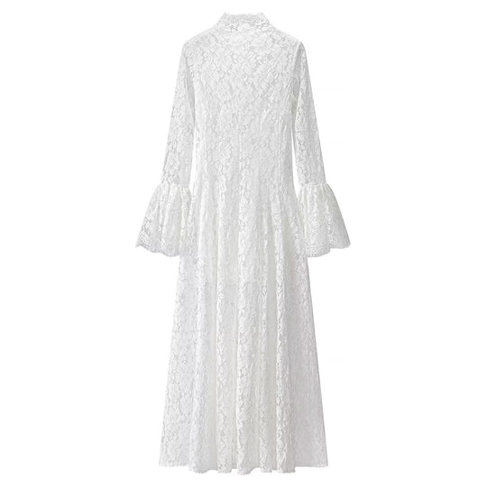 Damen Maxikleid aus floraler Spitze mit hohem Stehkragen und Glockenärmeln Shop Nory