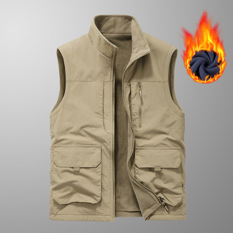 Herren Utility-Weste mit Teddyfleece-Futter, Multifunktionstaschen und hohem Stehkragen Shop Nory