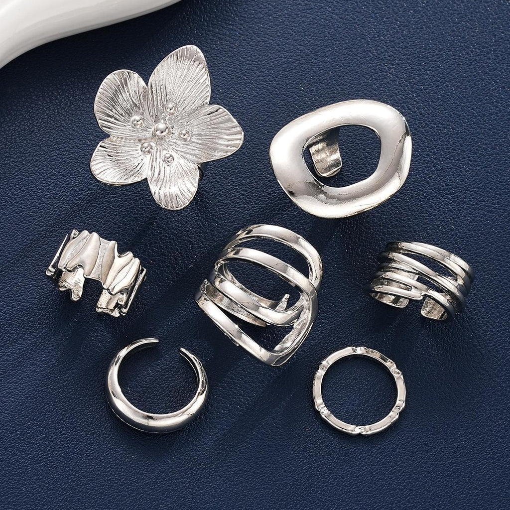 Damen Kreatives Ring-Set mit floralen und geometrischen Elementen Shop Nory