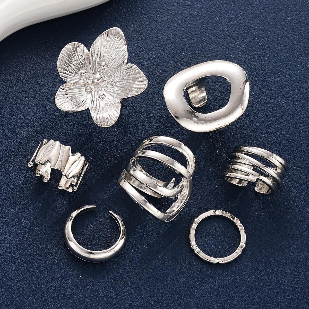 Damen Kreatives Ring-Set mit floralen und geometrischen Elementen Shop Nory