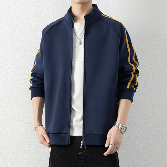 Herren Freizeit-Trainingsjacke mit Stehkragen, Reißverschluss und Kontraststreifen Shop Nory