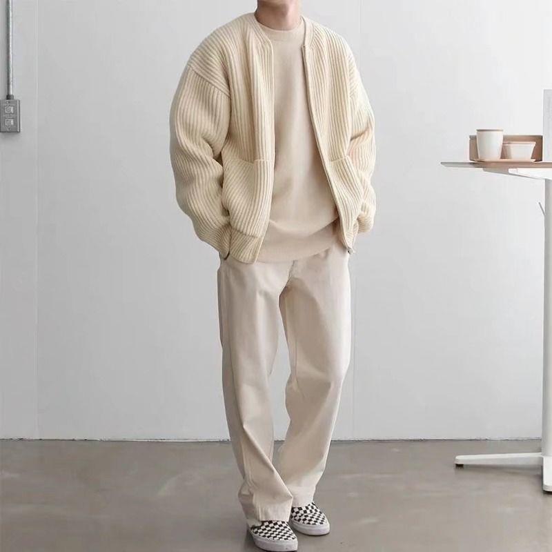 Strickjacke Lockere Passform Rippstrick Offene Vorderseite Weiches Wollgefühl
