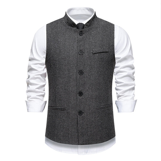 Herren elegante Weste mit Stehkragen und Fischgrätmuster aus Wollmix Shop Nory