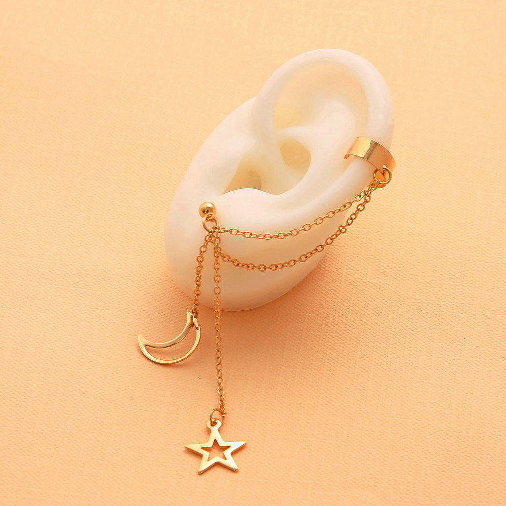 Damen Ohrcuff mit Kette und mondförmigen Anhängern Shop Nory