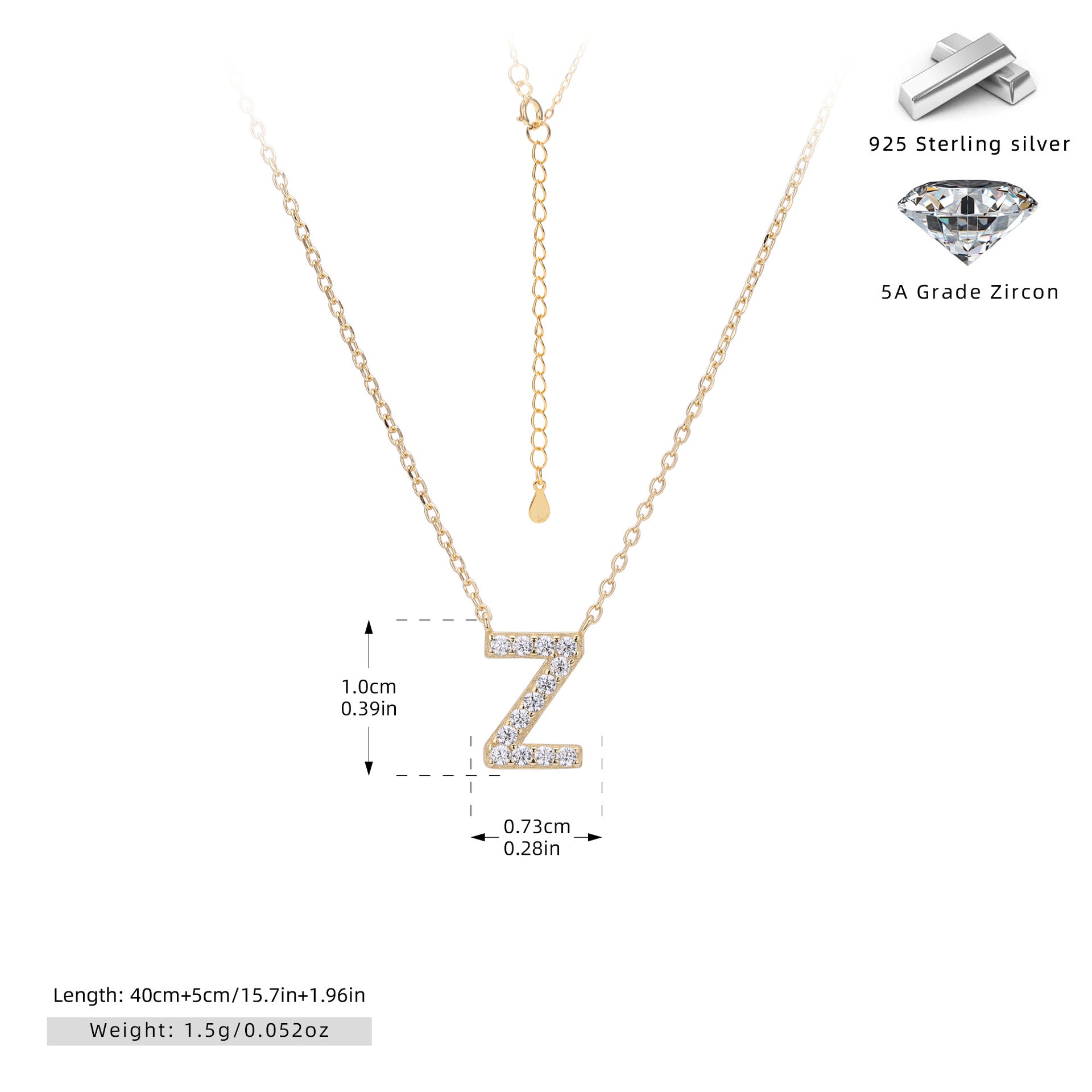 Damen Halskette mit Z-Anhänger und funkelnden Zirkonia Shop Nory