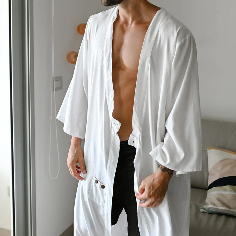 Herren langer Kimono-Hausmantel aus leichter Viskose mit weiten 3/4-Ärmeln Shop Nory