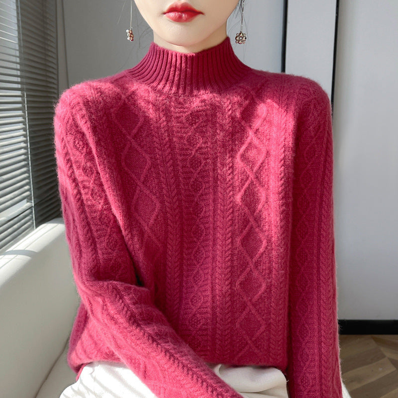 Damen Zopfmuster-Mockneckpullover mit feinem Ajour‑Detail und flauschiger Kaschmir‑Optik Shop Nory