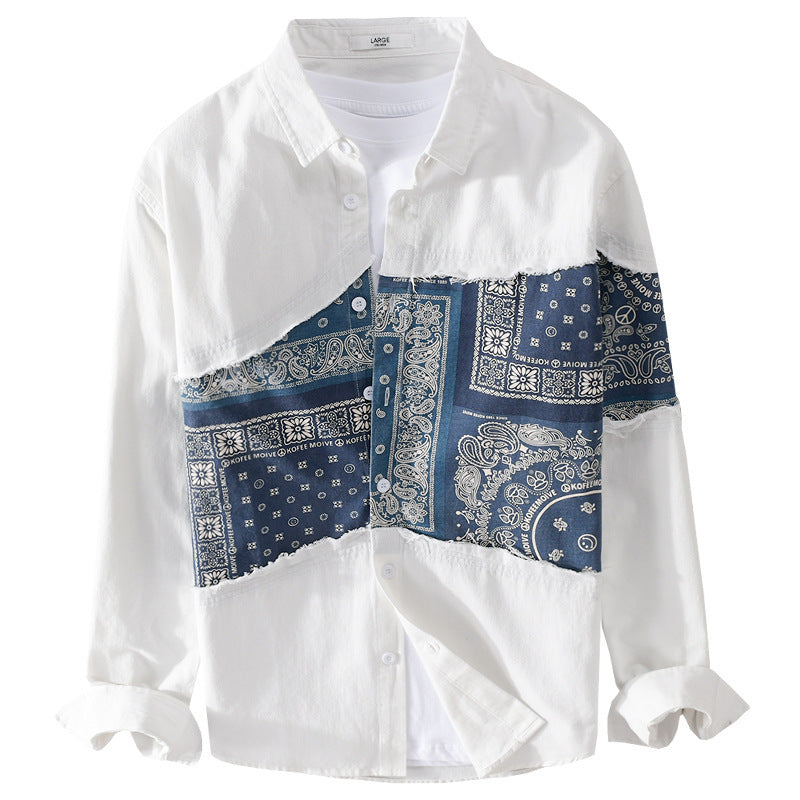Herren Patchwork-Hemdjacke mit Bandana-Einsatz, rohen Kanten und weiter Passform Shop Nory