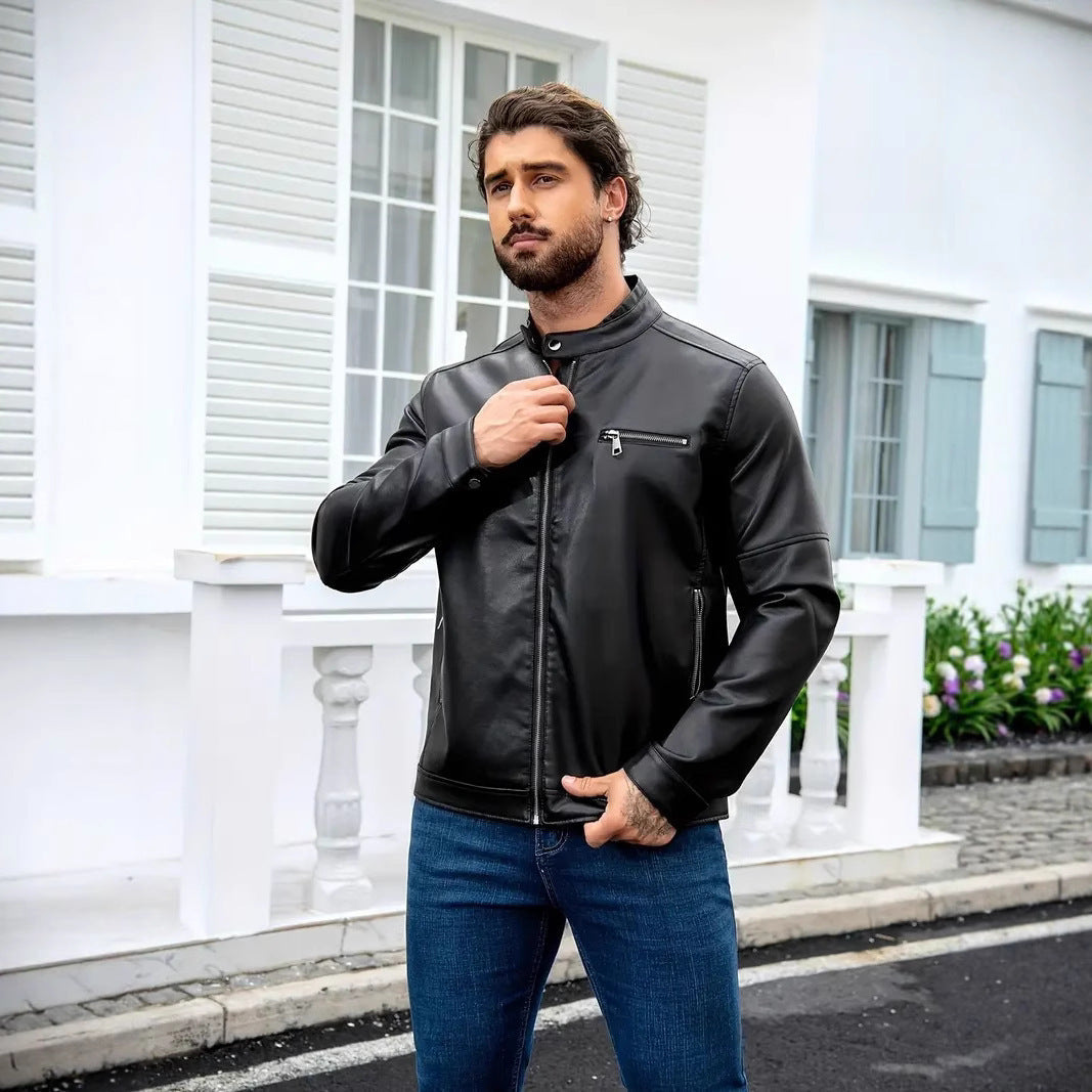 Herren moderne Kunstlederjacke mit Reißverschlüssen