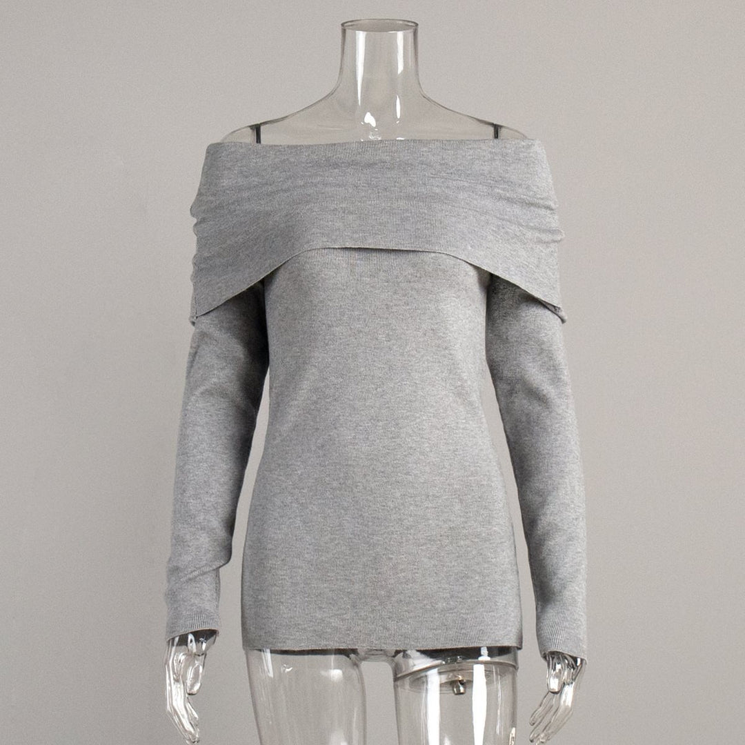 Damen schulterfreier Feinstrick-Pullover mit umlegbarem Carmenkragen Shop Nory