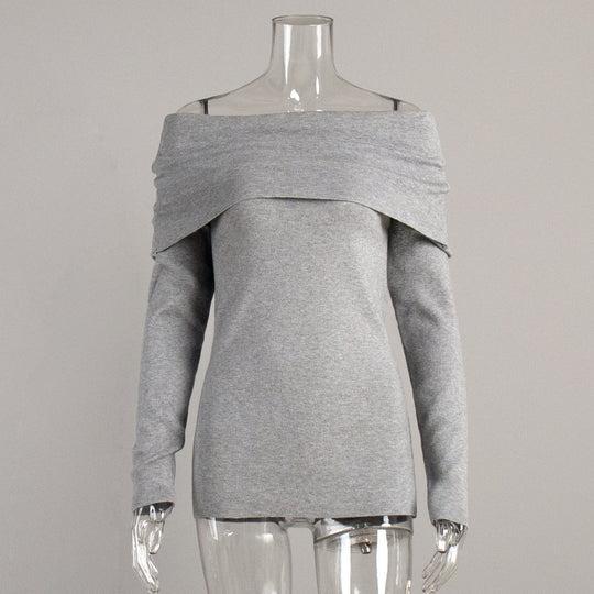 Damen schulterfreier Feinstrick-Pullover mit umlegbarem Carmenkragen Shop Nory