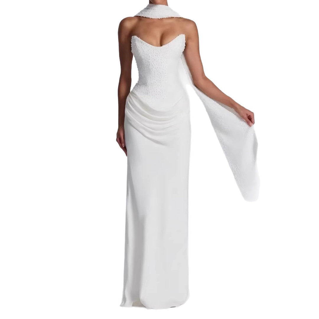 Damen Elegantes trägerloses Hochzeitskleid mit fließendem Rock Shopnory