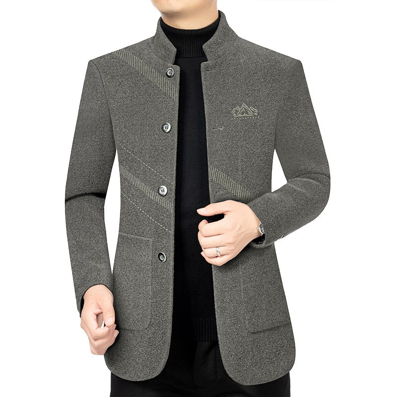 Herren Kurzmantel mit Stehkragen aus Wollmix und diagonalem Struktur-Design Shop Nory