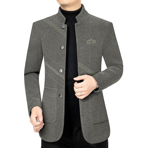Herren Kurzmantel mit Stehkragen aus Wollmix und diagonalem Struktur-Design Shop Nory