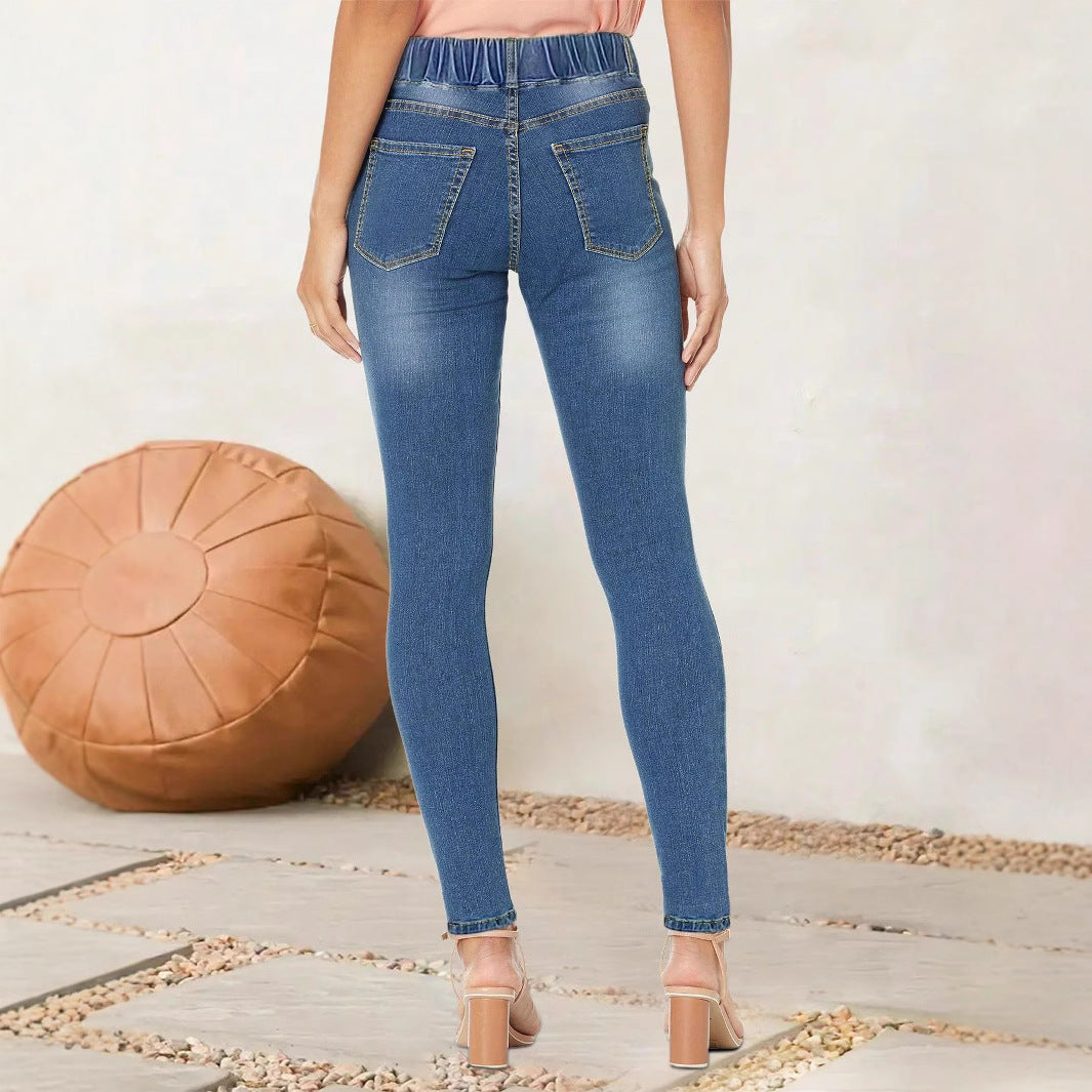 Damen hochgeschnittene Stretch-Jeggings mit elastischem Komfortbund und Gesäßtaschen Shop Nory