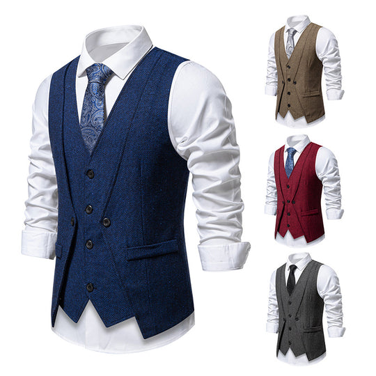 Herren Elegante Fischgräten-Tweedweste mit doppelreihiger Knopfleiste und Pattentaschen Shop Nory