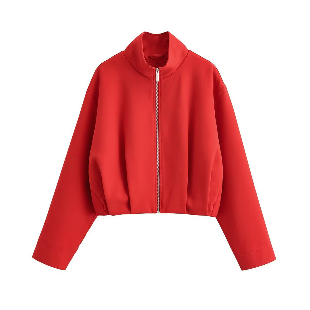 Damen Kurze Boxy-Jacke mit Stehkragen und sichtbarem Metallreißverschluss Shop Nory