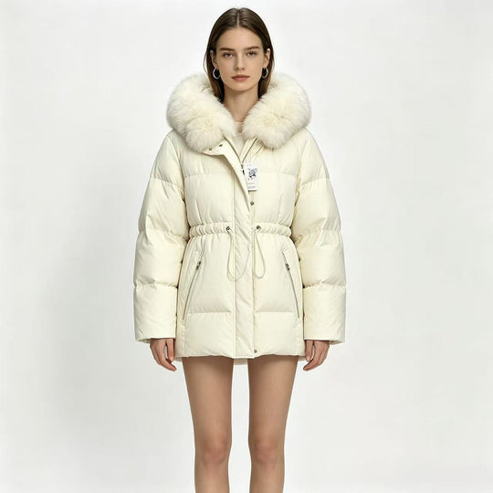 Damen nan kurze wattierte Steppjacke mit Kordelzugtaillierung und voluminösem Fellkragen Shop Nory