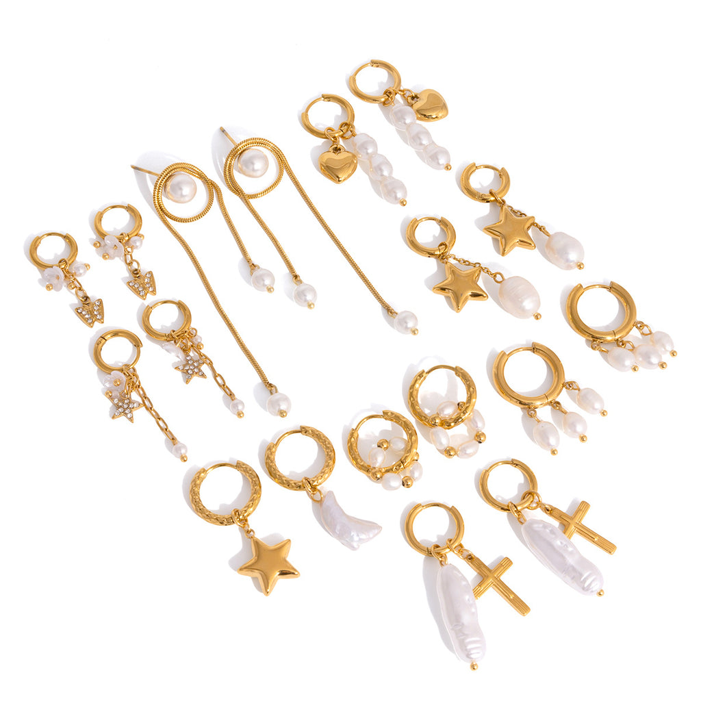 Damen Ohrhänger mit funkelnden Stern- und Mondanhängern aus hypoallergenem Edelstahl Shop Nory