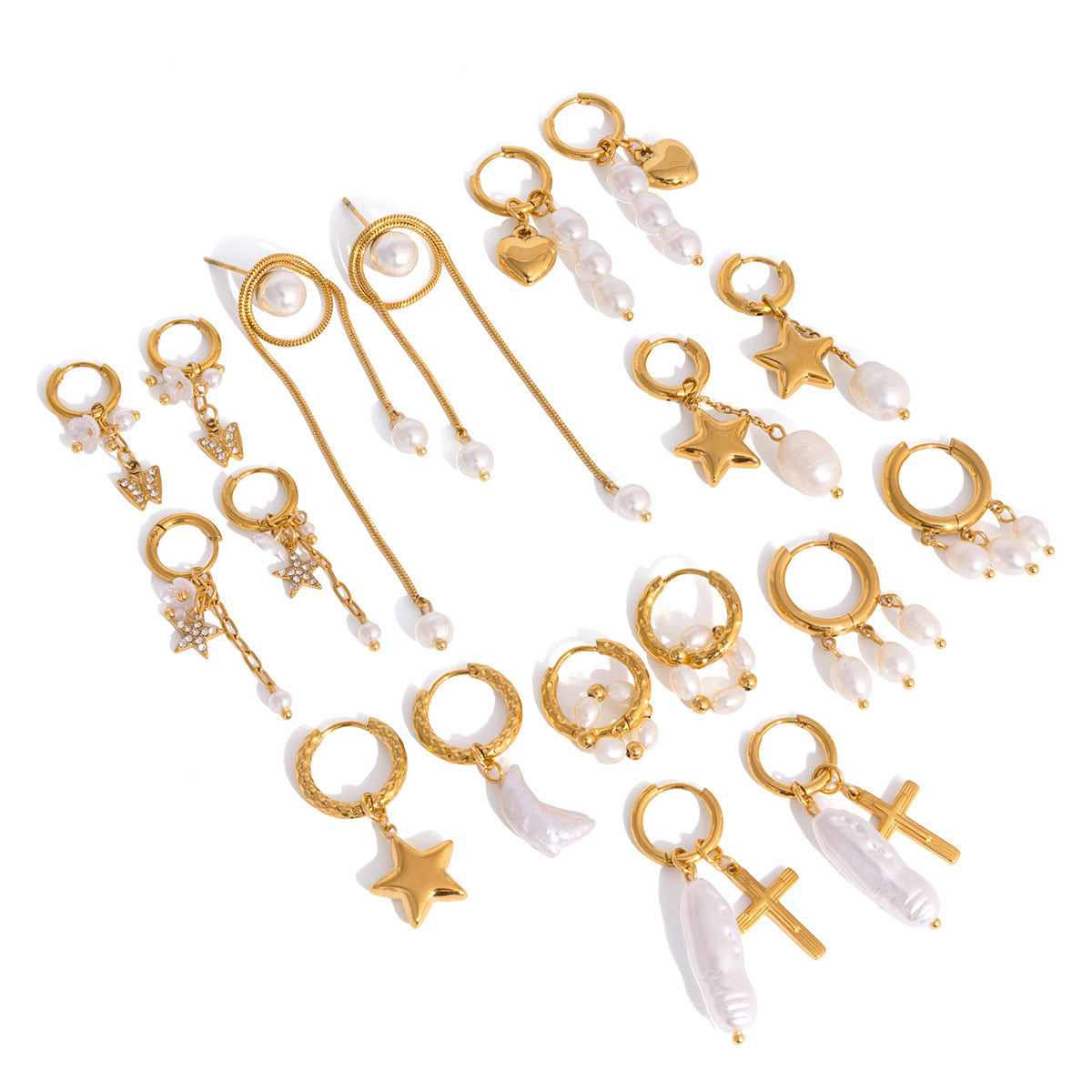 Damen Ohrhänger mit funkelnden Stern- und Mondanhängern aus hypoallergenem Edelstahl Shop Nory