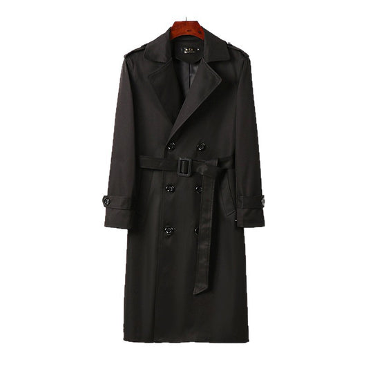 Herren Doppelreihiger Trenchcoat mit Schulterklappen, langer Silhouette und klassischem Revers Shop Nory