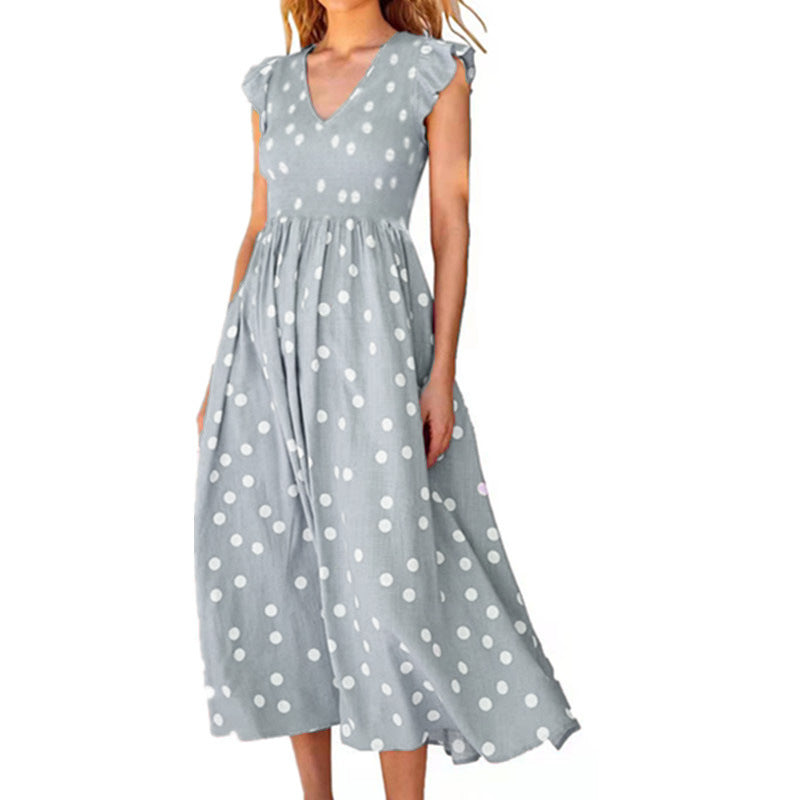 Damen Maxikleid mit einem verspielten Punktmuster und V-Ausschnitt