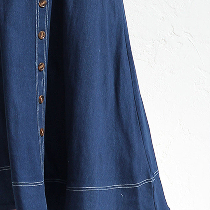 Damen langes Jeanskleid mit Knopfleiste und praktischen Taschen