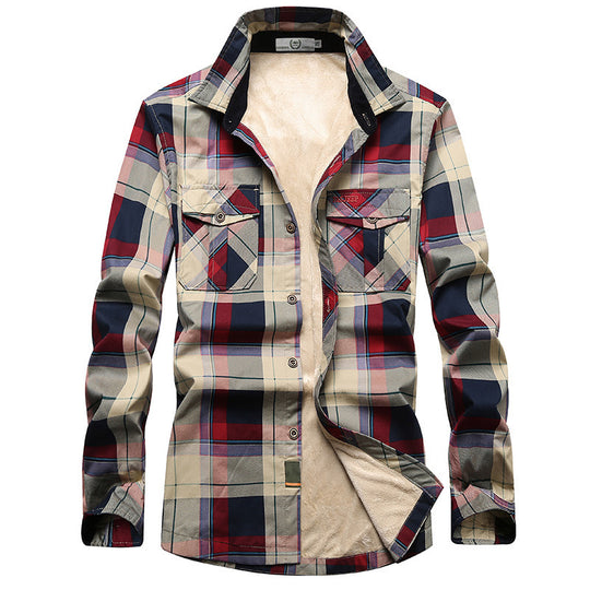 Herren Kariertes Thermo-Hemdjacke mit Teddyfleece-Innenfutter und Brustpattentaschen Shop Nory